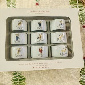 Pottery Barn Santa's Reindeer Napkin Rings. Set of 9. NWT